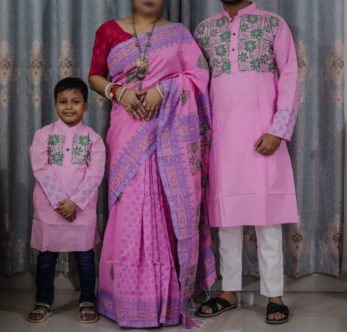 শাড়ী+সুতি,পাঞ্জাবি,ফ্যামিলি,সেট