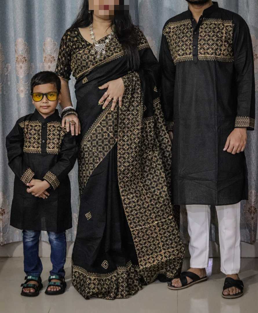 শাড়ী+সুতি,পাঞ্জাবি,ফ্যামিলি,সেট