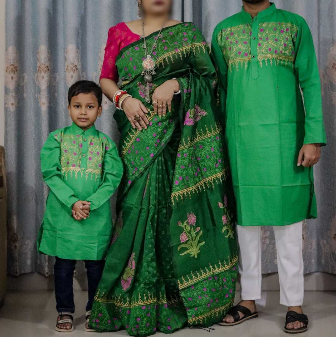 শাড়ী+সুতি,পাঞ্জাবি,ফ্যামিলি,সেট