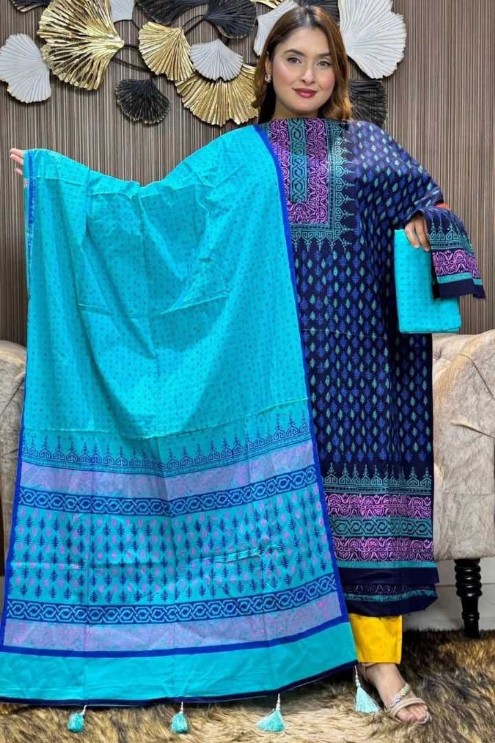 কটন,ব্লক,প্রিন্ট,থ্রী,পিস,(সেলাই,ছাড়া)
