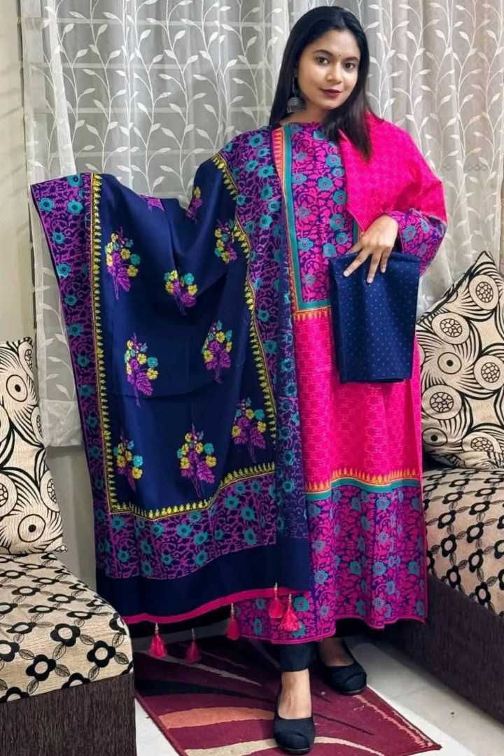 পিওর,কটন,ব্লক,থ্রি,পিস,(সেলাই,ছাড়া)