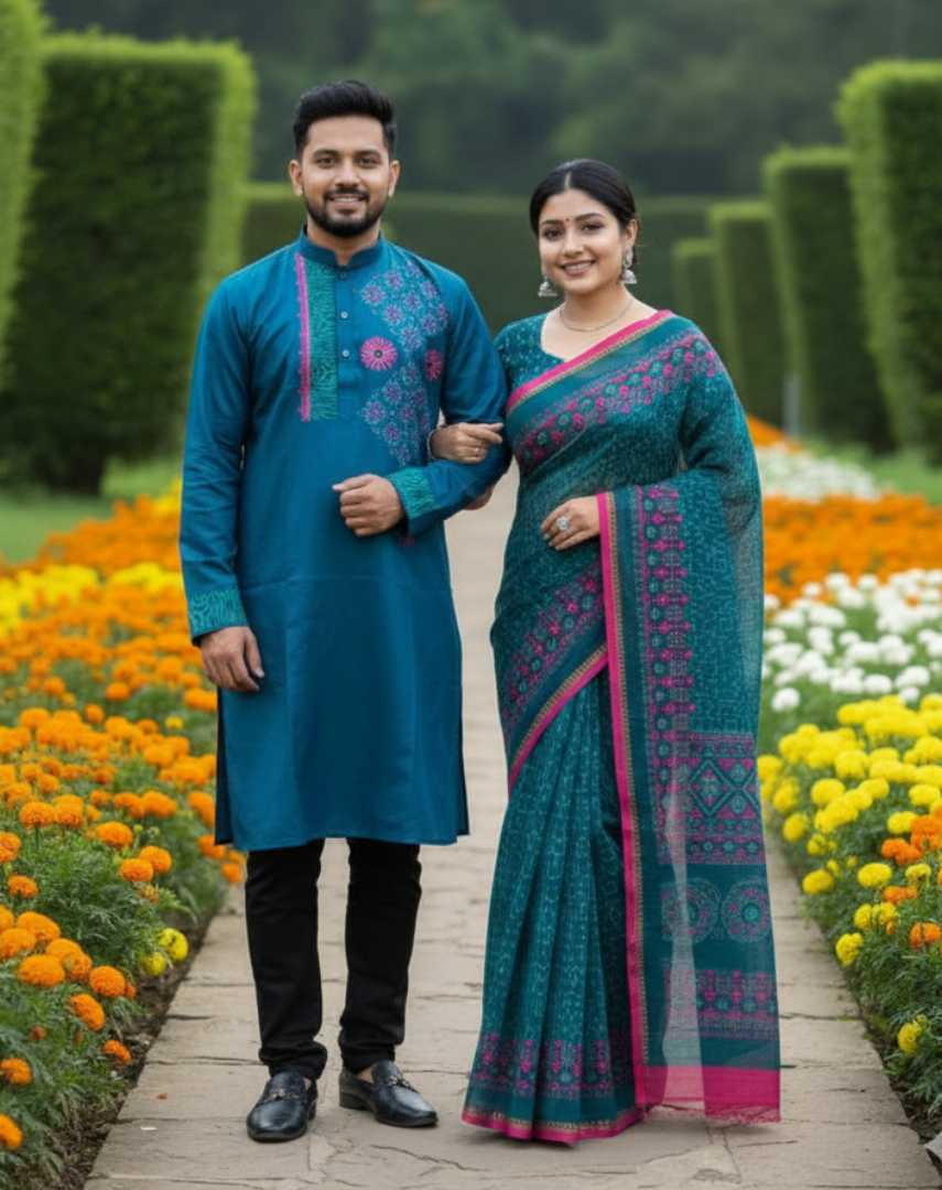 বুটিক শাড়ি ও ধুপিয়ান পাঞ্জাবি কাপল