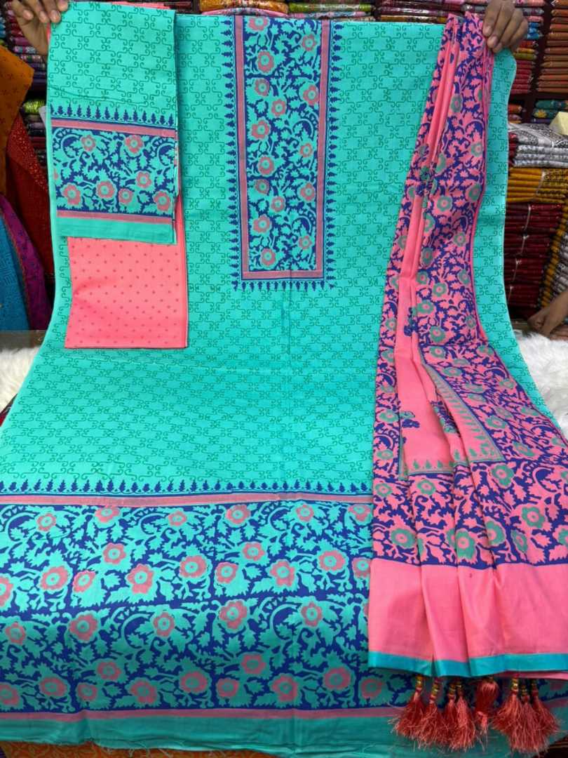 সাংহাই ভয়েল ব্লক প্রিন্ট থ্রি পিস (সেলাই ছাড়া)