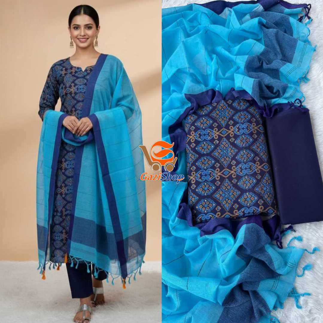 এক্সক্লুসিভ,ব্লক,প্রিন্ট,থ্রি-পিস,(সেলাই,ছাড়া)