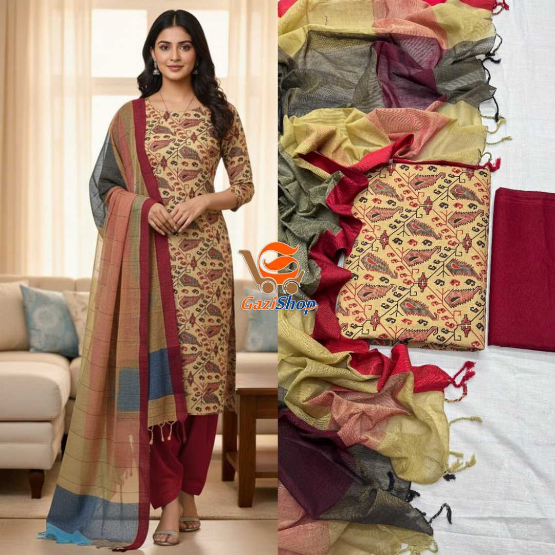 অরিজিনাল,আড়ং,স্লাব,কটন,থ্রি-পিস,(সেলাই,ছাড়া)