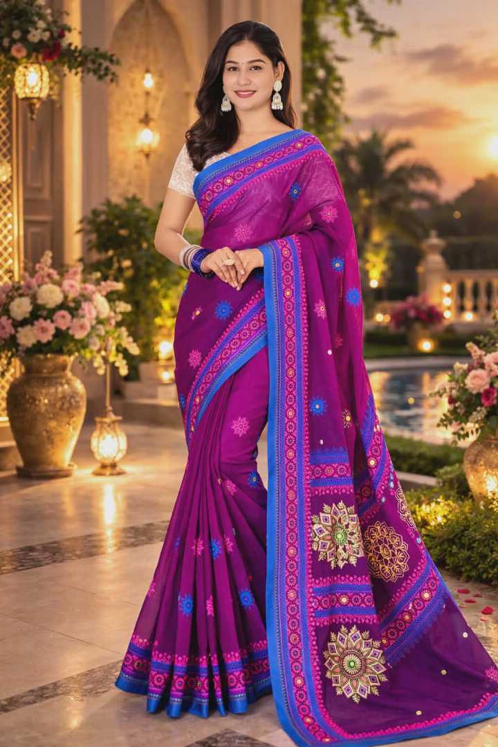 এমব্রয়ডারি তাঁত বুটিকস সিল্ক শাড়ি